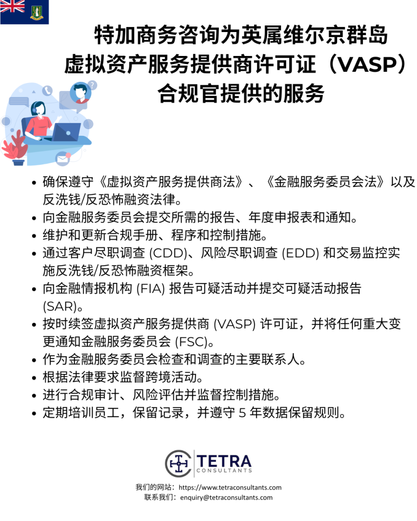 特加商务咨询 提供的服务 BVI VASP 许可证合规官服务