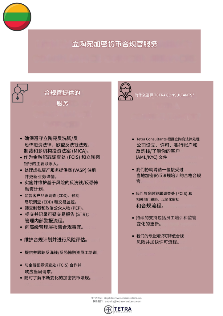 特加商务咨询立陶宛加密货币合规官服务提供的服务